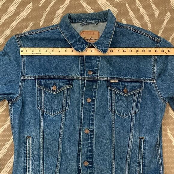 Distressed Levi Strauss Signature Medium Wash Denim Trucker Jacket Size XL - Picture 13 of 17